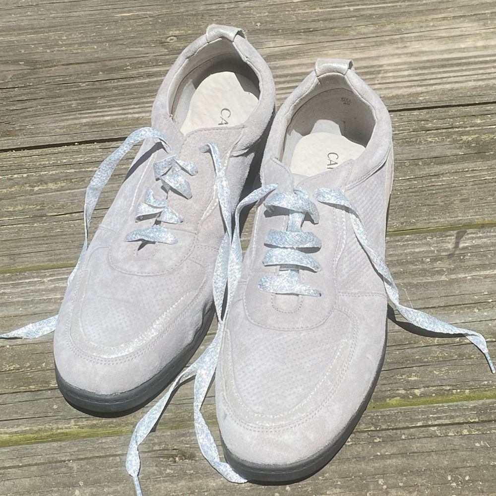 Caprice gray genuine suede leather shoes sparkly silver German made Sz 40 US 9.5